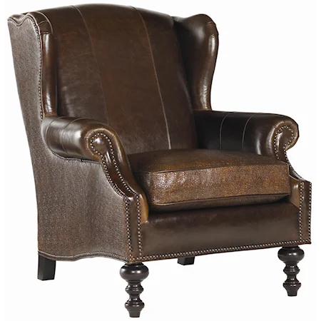 Batik Leather Wing Chair with Decorative Nailhead Trim